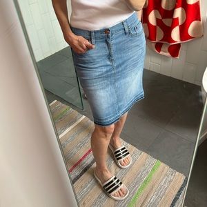 J. Crew Faded Blue Stretch Denim Five-Pocket Skirt w/ Released Hem